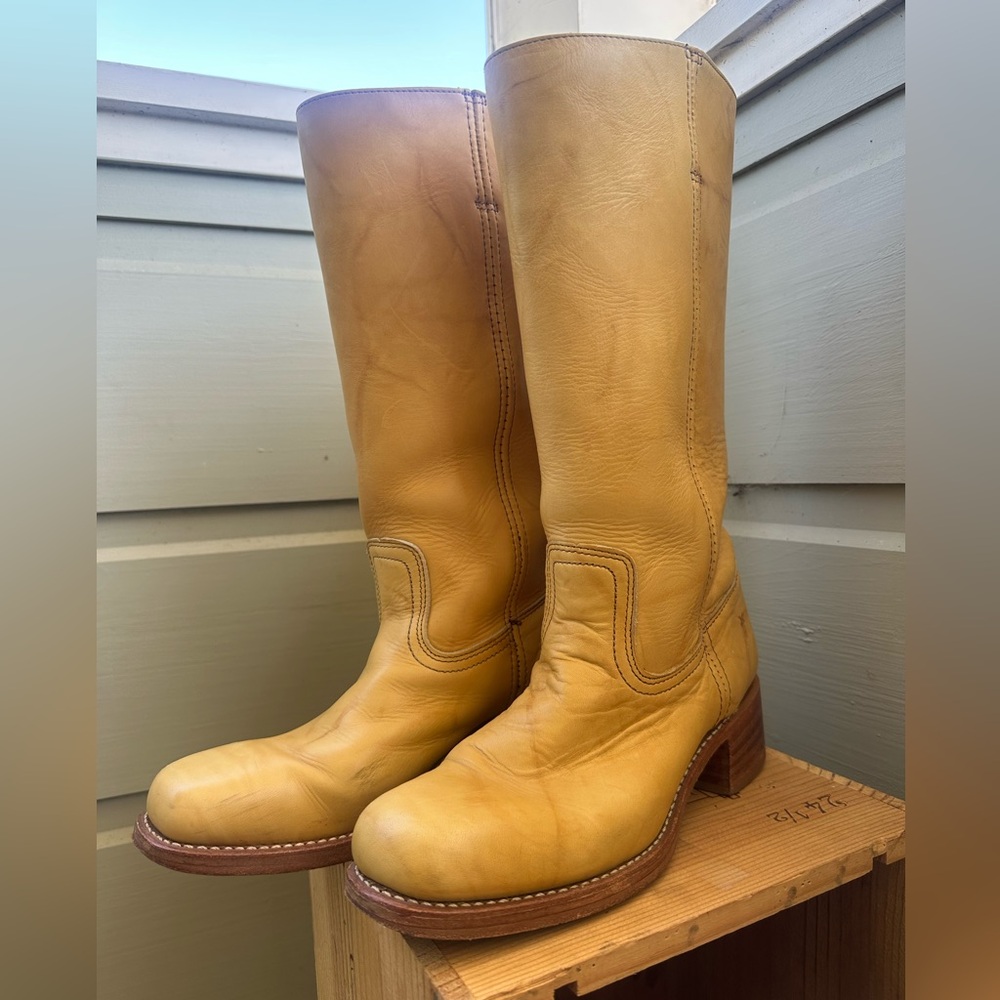 Frye Campus 14lL Women's Banana Yellow Leather Mid-Calf Boots Size 9.5